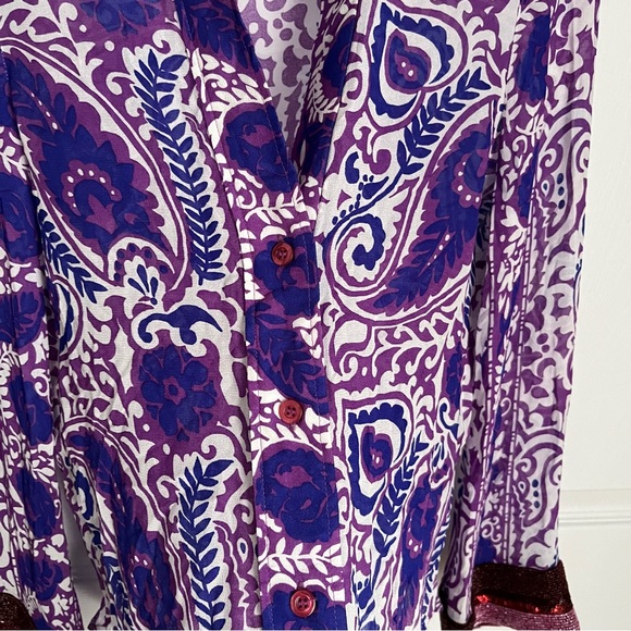 ZARA PURPLE PAISLEY PRINT TOP WITH BEADED CUFFS - Picture 7 of 14